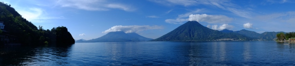 From left to right: Volcanoes Toliman, Atitlan and San Pedro - almost permanently covered by clouds!