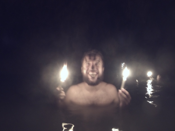 The caveman with the birthday candles